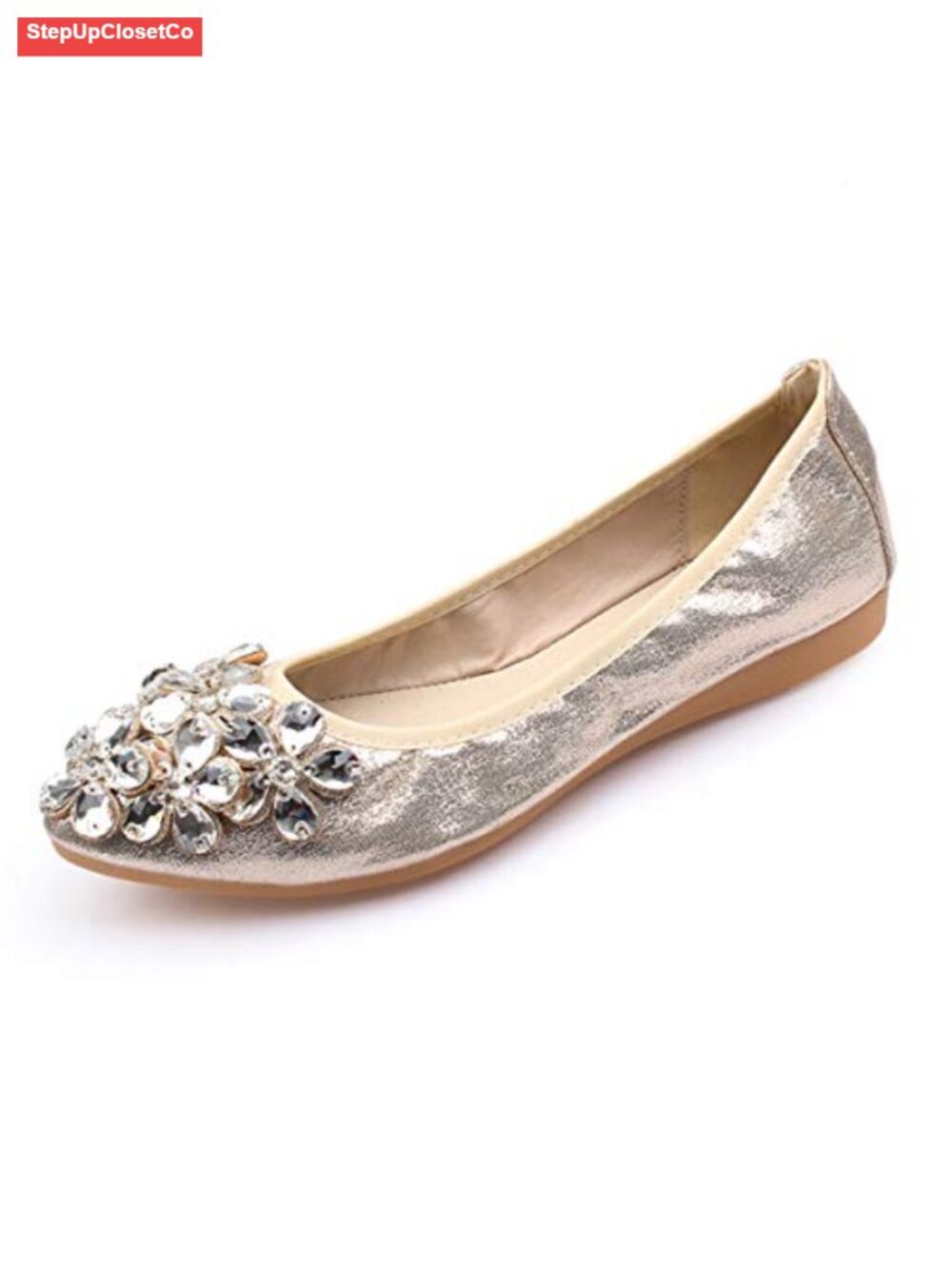 Foldable Ballet Flats Pointed Toe Rhinestone Slip On Flat Shoes
